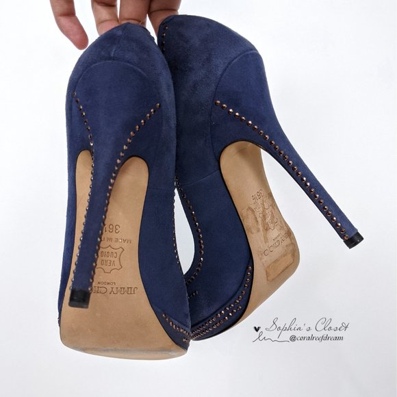 Jimmy Choo Blue Studded Suede Peep Toe High Heel - Picture 9 of 10